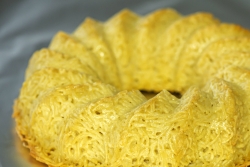 Crown shaped noodle kugel formed in a Bundt pan